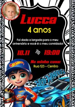 Convite Aniversário Hot Wheels com Foto para Editar Online