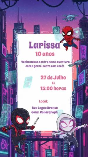 Convite Aniversário Aranhaverso com Heróis Chibi para Editar