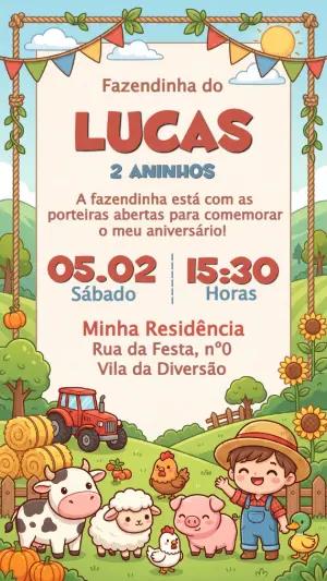 Convite Aniversário Fazendinha Menino Fofo para Editar