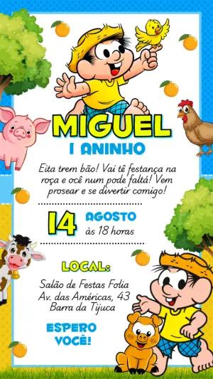 Convite Aniversário Chico Bento Festa na Roça para Editar Online