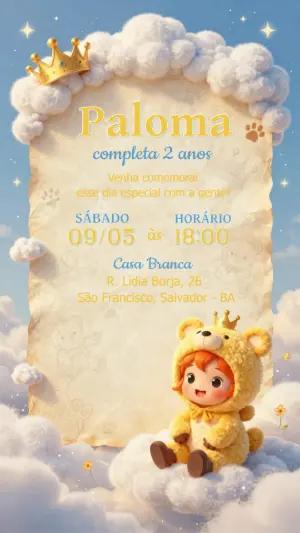 Convite de Aniversário Ursinho Fofo nas Nuvens Editável
