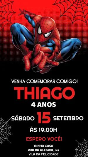 Convite de Aniversário Homem-Aranha Editável Estilo Quadrinhos