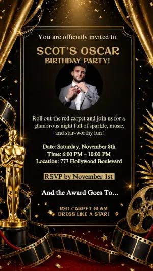 Elegant Hollywood Oscar Birthday Party Invite - Editable Template