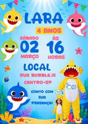 Convite Baby Shark: Vire o Personagem com Foto! Modelo Editável