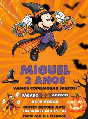 Convite Aniversário Mickey Halloween para Editar Online