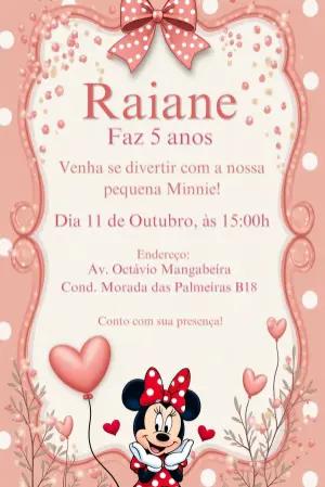 Convite de Aniversário Minnie Mouse Rosa para Editar Online