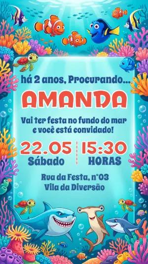 Convite de Aniversário Procurando Nemo Fundo do Mar Editável