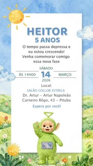 Convite de Aniversário Teletubbies Verde Modelo Digital para Editar