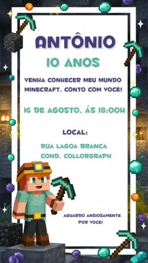 Convite de Aniversário Minecraft com Personagens para Editar