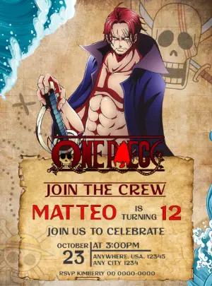 One Piece Shanks Birthday Invitation - Editable Digital Template