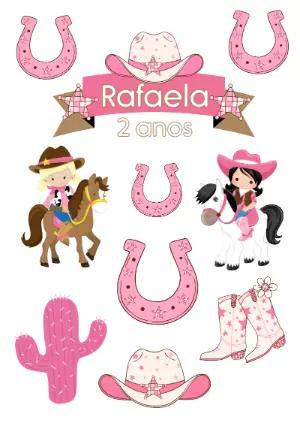 Topo de Bolo Festa Cowgirl Rosa para Editar e Imprimir Online