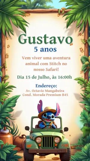 Convite de Aniversário Stitch Safari para Editar Online