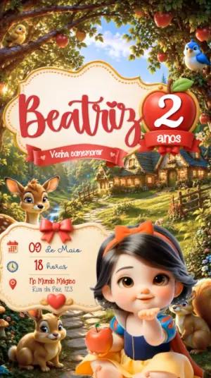 Convite Animado Branca de Neve Baby para Aniversário Editável