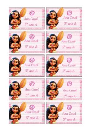 Etiqueta Escolar Moana Editável para Material Escolar