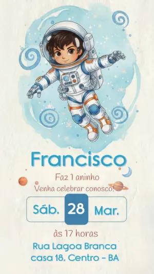 Convite Digital Infantil Tema Espaço Astronauta Editável