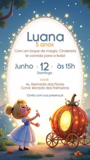 Convite de Aniversário Cinderela Mágico para Editar Online