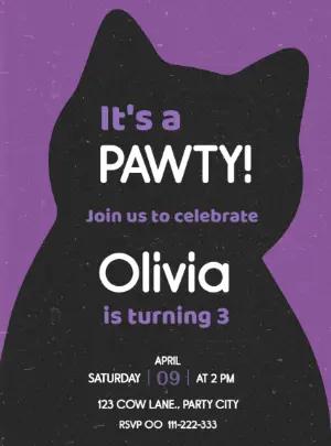 Editable Cat Birthday Pawty Invitation Template in Purple