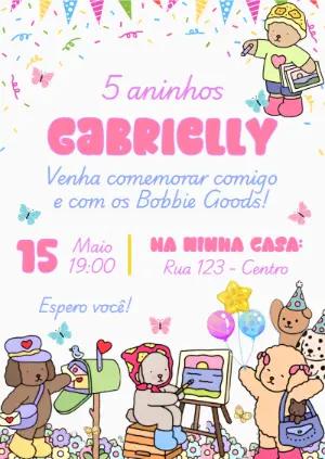 Convite de Aniversário Bobbie Goods Fofo para Editar