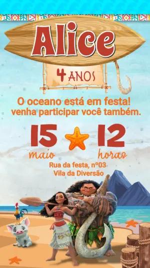 Convite Digital Moana Aventura no Oceano Editável