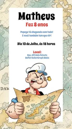 Convite de Aniversário Popeye Editável Online para Imprimir