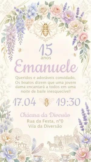 Convite 15 Anos Debutante Estilo Bridgerton Floral Editável