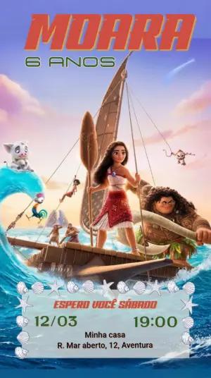 Convite de Aniversário Moana no Barco para Editar Online