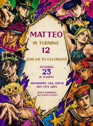 Jojo's Bizarre Adventure Birthday Invitation Template