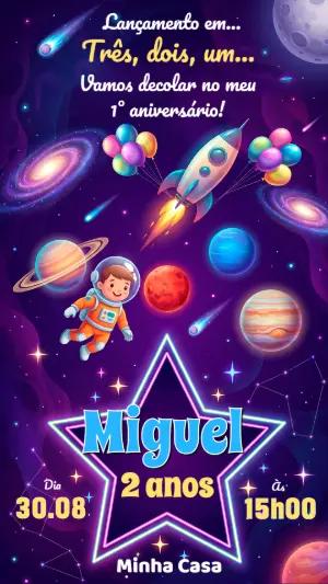 Convite de Aniversário Astronauta no Espaço para Editar