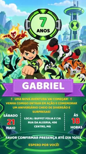 Convite Digital Ben 10 para Aniversário Infantil Editável
