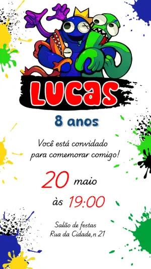 Convite de Aniversário Rainbow Friends Colorido para Editar