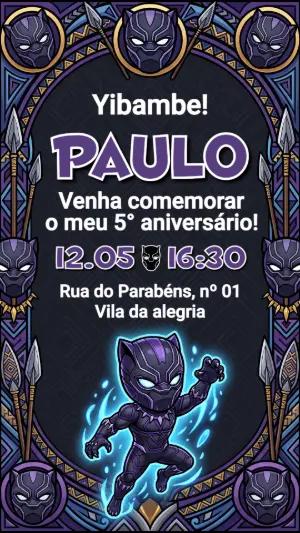 Convite de Aniversário Pantera Negra Chibi para Editar