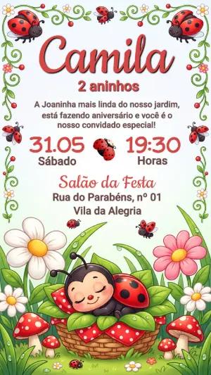 Convite Digital Editável Aniversário Infantil Joaninha