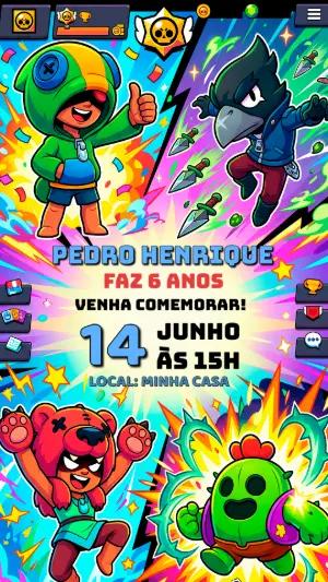 Convite Digital Brawl Stars: Modelo de Aniversário Editável