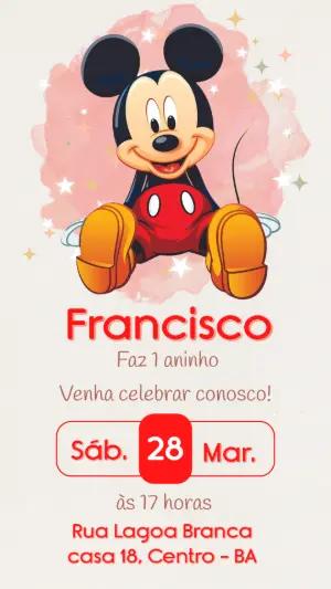 Convite Mickey Mouse Aquarela para Aniversário Infantil Editável