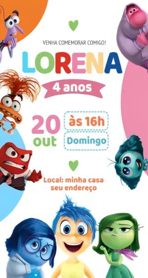 Convite de Aniversário Divertida Mente Colorido para Editar