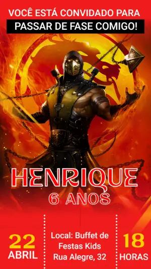 Convite de Aniversário Mortal Kombat para Editar Online