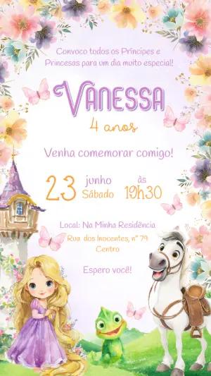 Convite de Aniversário Rapunzel Floral para Editar Online