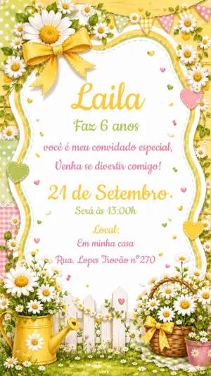 Convite de Aniversário Jardim de Margaridas Editável