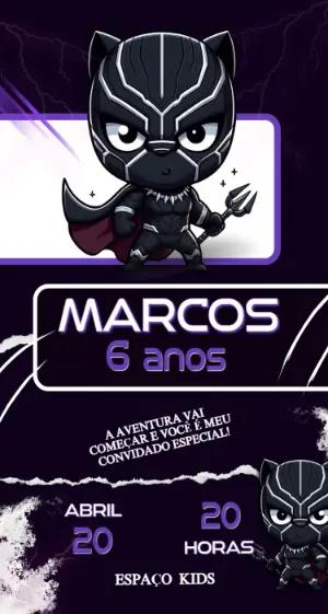 Convite de Aniversário Pantera Negra Cute para Editar