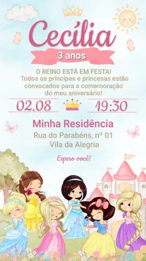 Convite de Aniversário Princesas Baby Disney Editável