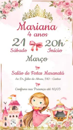 Convite Digital Aniversário de Princesa Floral para Editar