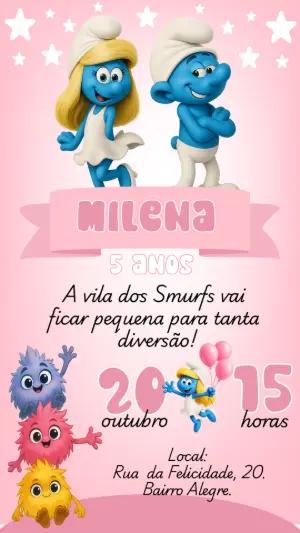 Convite de Aniversário Smurfs Rosa para Editar Online