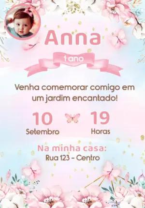 Convite Aniversário Jardim Encantado com Foto para Editar Online