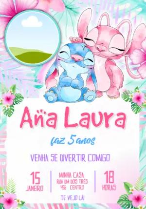Convite de Aniversário Stitch e Angel com foto