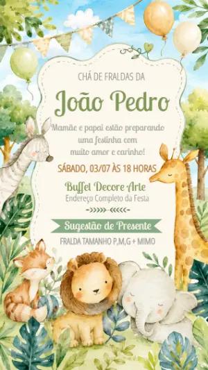 Convite Chá de Fraldas Safari Aquarela para Editar