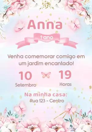 Convite Aniversário Jardim Encantado com Flores para Editar
