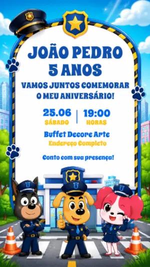Convite de Aniversário Infantil Cachorro Policial para Editar