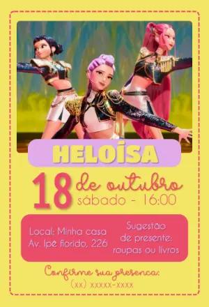 Convite Aniversário Kpop Guerreiras para Editar Online