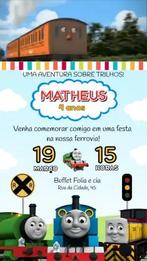 Convite Animado Thomas e Amigos: Vídeo de Aniversário Editável