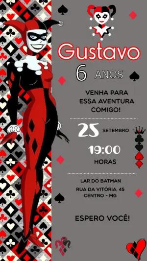 Convite de Aniversário Arlequina Quadrinhos para Editar